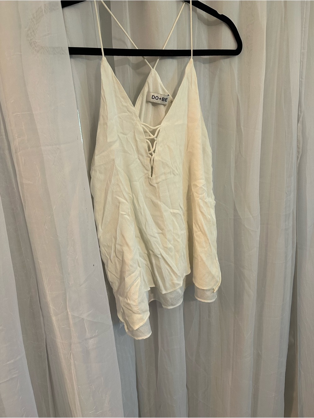 DO+BE Cream Lace-Up V-Neck Spaghetti Strap Cami